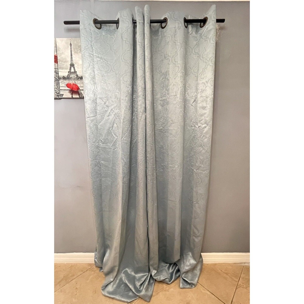 2 Panels Windows Curtain for Bedroom Living Room Moroccan Blue Metallic Print